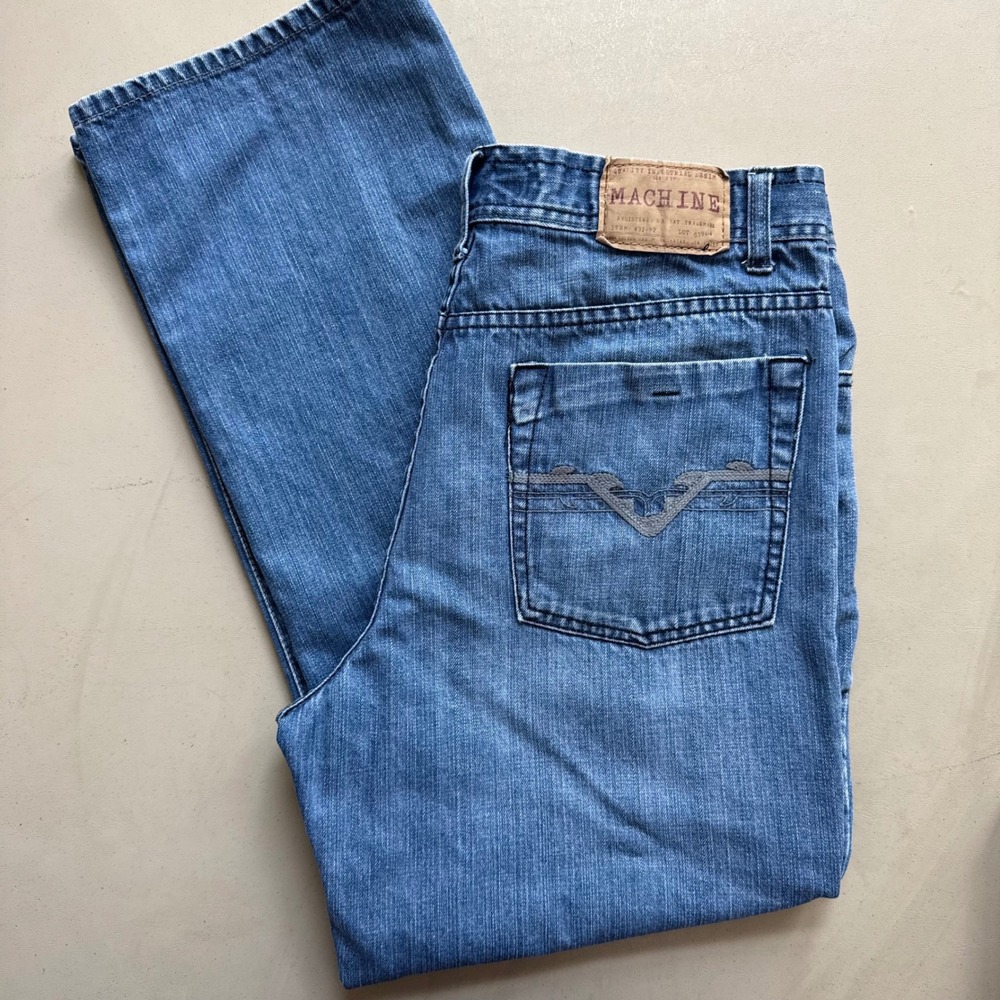 Machine Jeans Straight Leg Mens 34x30 Blue Medium Wash Y2K Grunge Skater Denim
